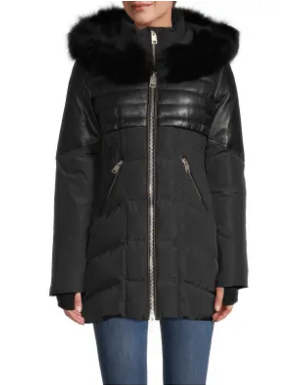 Nicole Benisti Meribel Black Fox Fur Trim Puffer Down Coat